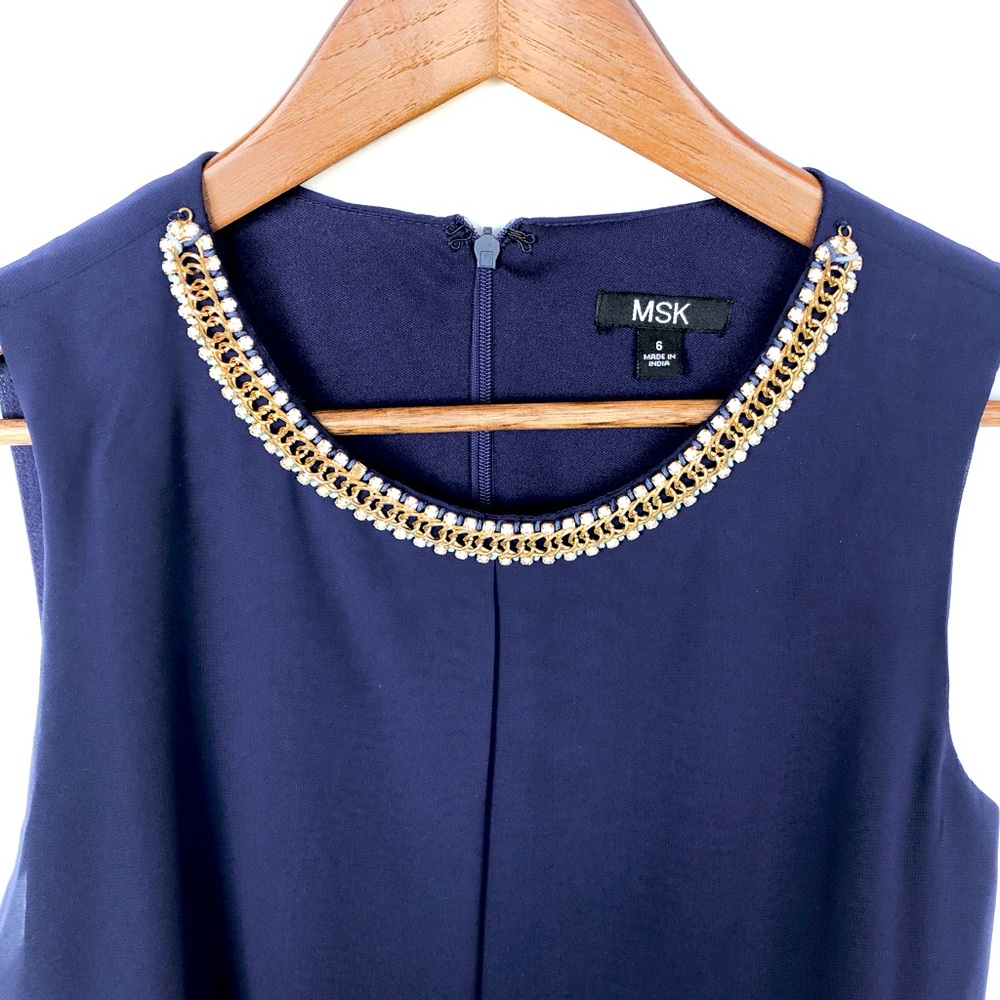 MSK Dark Blue Jeweled Neckline Dress Size 6